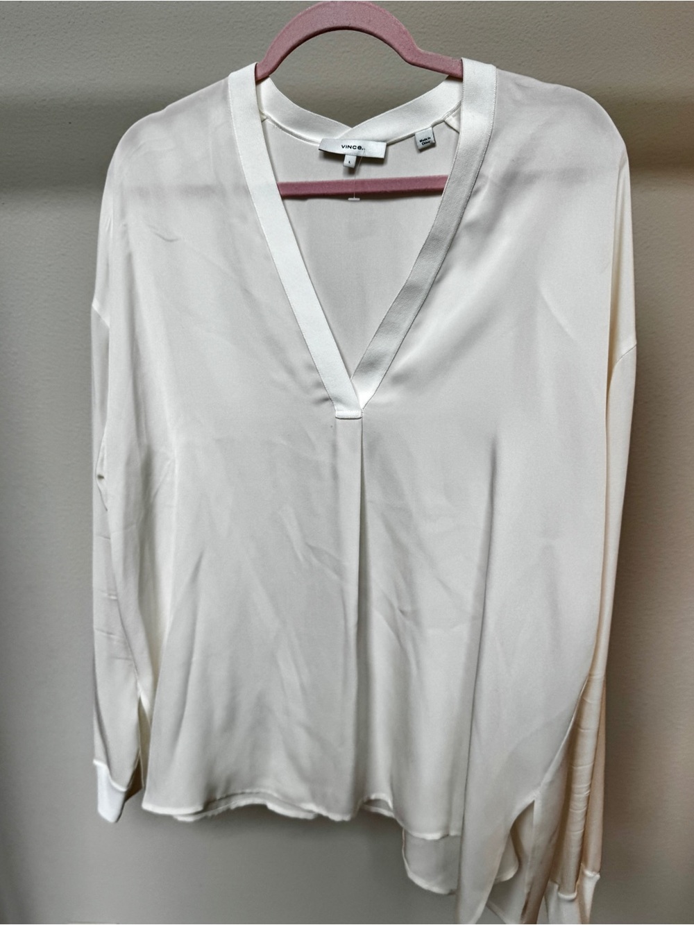 Vince Cream V-Neck Silk-Feel Blouse